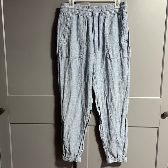Athleta 100% Linen Retreat Linen Jogger Pants Chambray 8 Lagenlook Elastic Waist - Picture 1 of 9